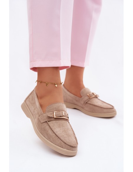Women's Beige Loafers With Buckle Belinae