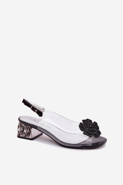 Transparent Sandals with Block Heel with Crystals and Flower Vinceza 70122 Black 2