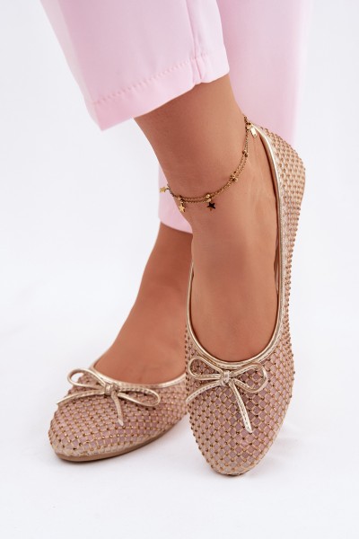 Vinceza Mesh Ballerinas With Embellishment 62270 Gold