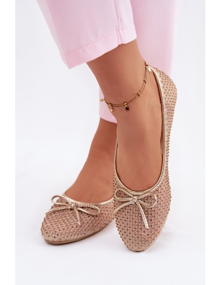 Vinceza Mesh Ballerinas With Embellishment 62270 Gold