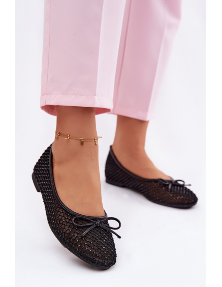 Vinceza Mesh Ballerinas with Embellishment 62270 Black