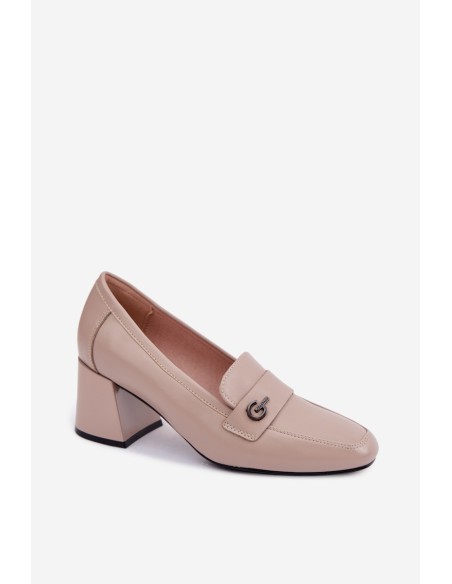 Leather Women's Heeled Shoes Vinceza 18119 Beige