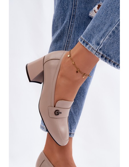 Leather Women's Heeled Shoes Vinceza 18119 Beige