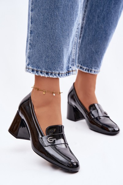 Leather Patent Women's Heeled Shoes Vinceza 18119 Black