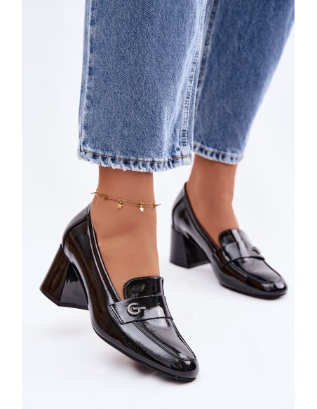 Leather Patent Women's Heeled Shoes Vinceza 18119 Black