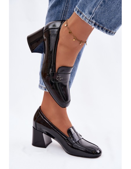 Leather Patent Women's Heeled Shoes Vinceza 18119 Black