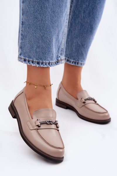 Women's Leather Loafers Vinceza 18132 Beige