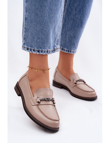 Women's Leather Loafers Vinceza 18132 Beige