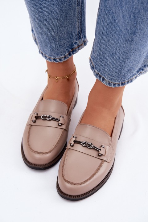 Women's Leather Loafers Vinceza 18132 Beige