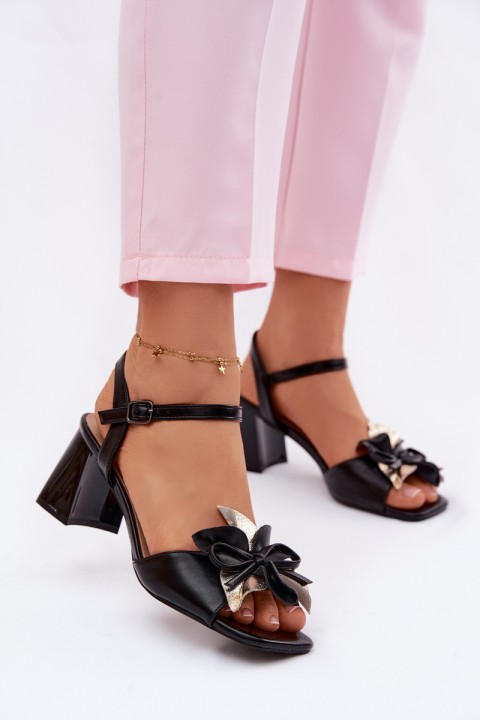 Women's Block Heel Sandals With Decorative Flower Vinceza 20283 Black