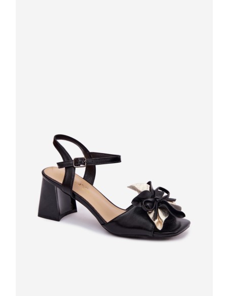 Women's Block Heel Sandals With Decorative Flower Vinceza 20283 Black