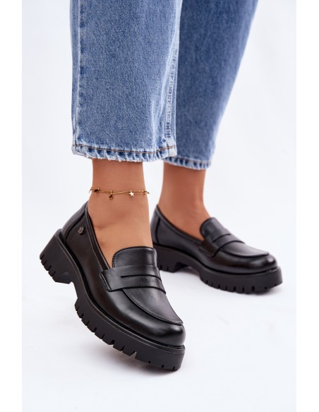 Leather Women's Moccasins Vinceza 18125 Black