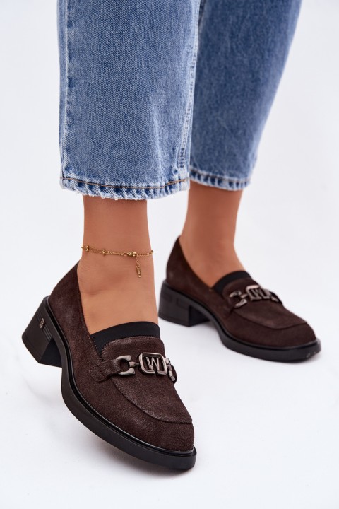 Women's Moccasins Made of Natural Suede Low Heel Vinceza 18127 Chocolate