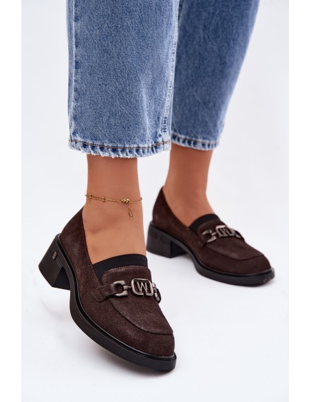 Women's Moccasins Made of Natural Suede Low Heel Vinceza 18127 Chocolate