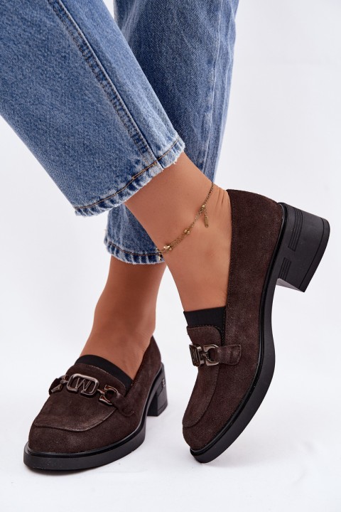 Women's Moccasins Made of Natural Suede Low Heel Vinceza 18127 Chocolate