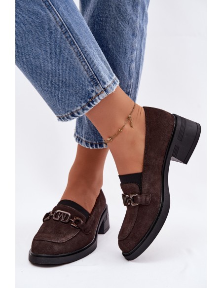 Women's Moccasins Made of Natural Suede Low Heel Vinceza 18127 Chocolate