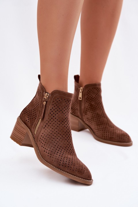 Women's Perforated Ankle Boots Vinceza 58621 Brown