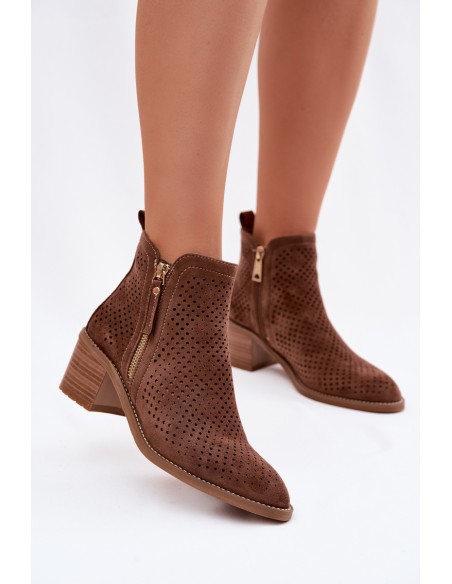 Women's Perforated Ankle Boots Vinceza 58621 Brown