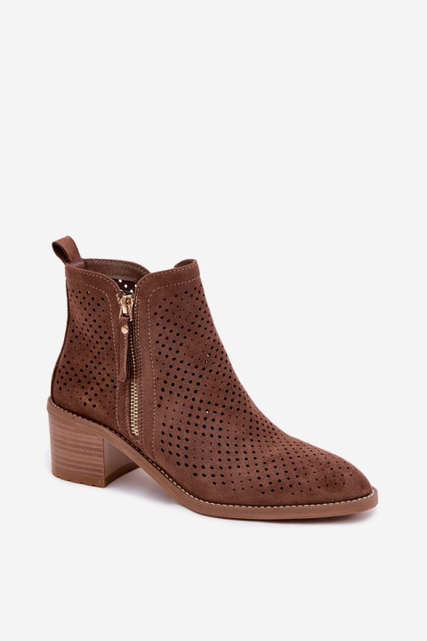 Women's Perforated Ankle Boots Vinceza 58621 Brown