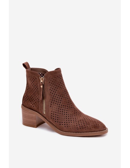 Women's Perforated Ankle Boots Vinceza 58621 Brown