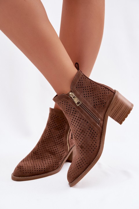 Women's Perforated Ankle Boots Vinceza 58621 Brown