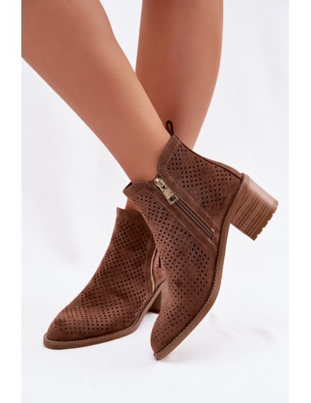 Women's Perforated Ankle Boots Vinceza 58621 Brown