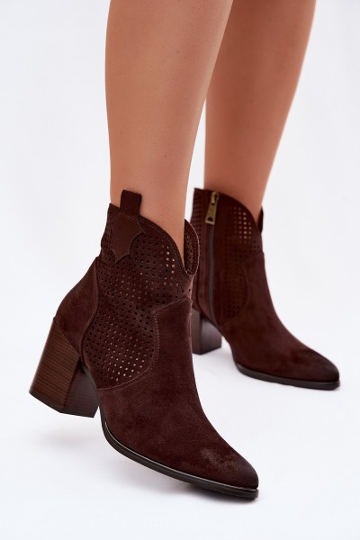 Women's Perforated Ankle Boots Vinceza 58640 Chocolate