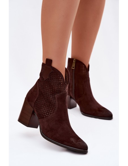 Women's Perforated Ankle Boots Vinceza 58640 Chocolate
