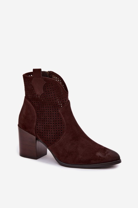 Women's Perforated Ankle Boots Vinceza 58640 Chocolate