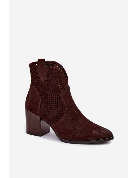 Women's Perforated Ankle Boots Vinceza 58640 Chocolate