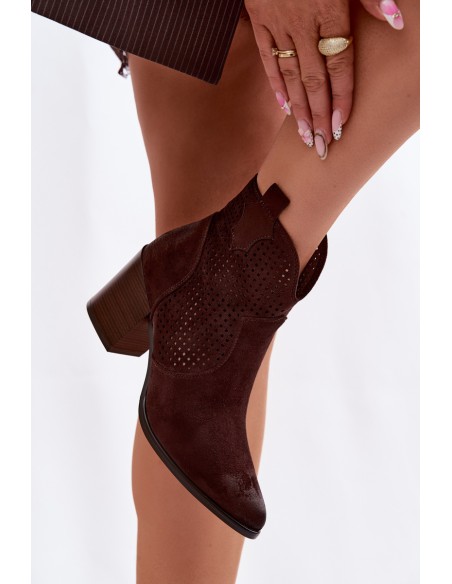 Women's Perforated Ankle Boots Vinceza 58640 Chocolate