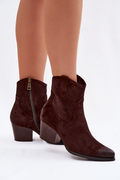 Women's Perforated Cowboy Boots Vinceza 58150 Brown