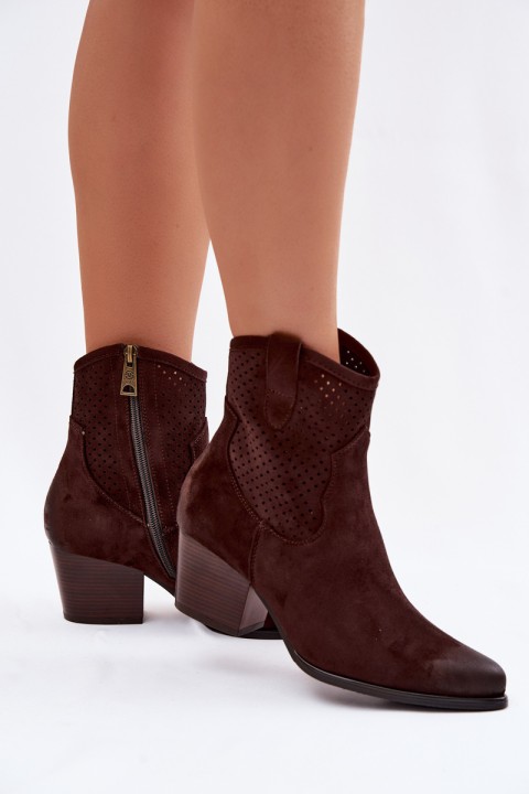 Women's Perforated Cowboy Boots Vinceza 58150 Brown