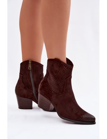 Women's Perforated Cowboy Boots Vinceza 58150 Brown