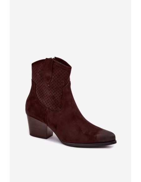 Women's Perforated Cowboy Boots Vinceza 58150 Brown