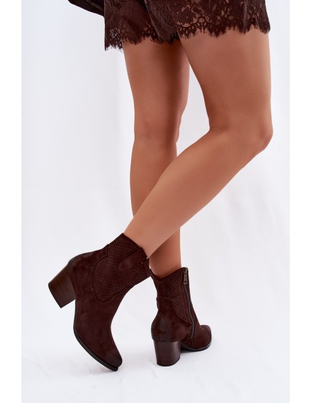 Women's Perforated Cowboy Boots Vinceza 58150 Brown