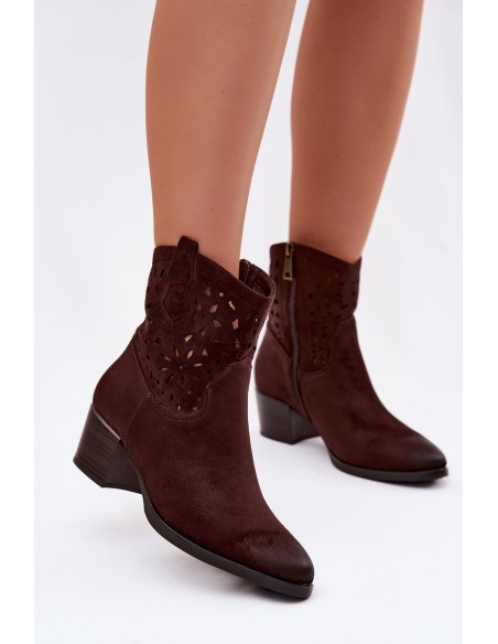 Women's Openwork Ankle Boots Vinceza 58452 Chocolate