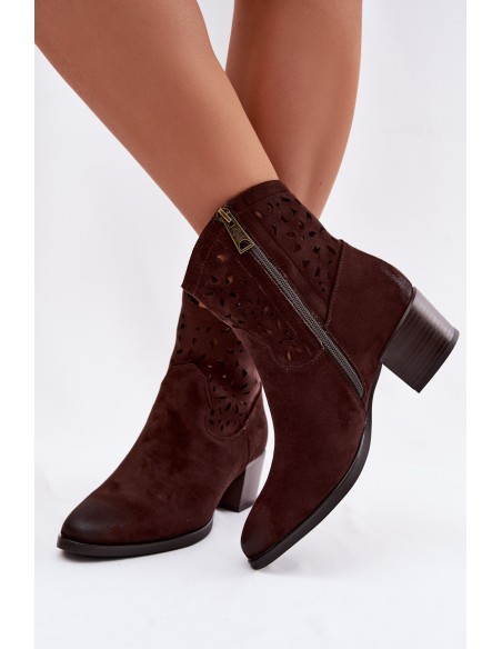 Women's Openwork Ankle Boots Vinceza 58452 Chocolate