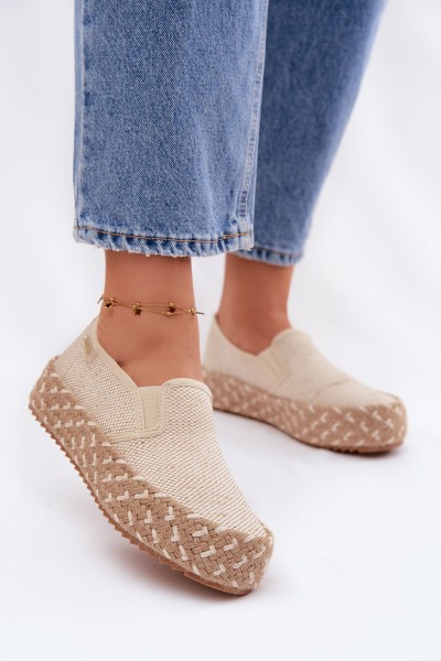Women's Platform Espadrilles With Woven Details Lee Cooper LCW-26-31-4332 Beige