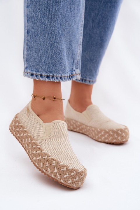 Women's Platform Espadrilles With Woven Details Lee Cooper LCW-26-31-4332 Beige