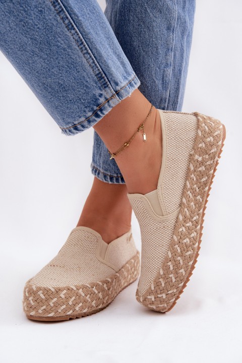 Women's Platform Espadrilles With Woven Details Lee Cooper LCW-26-31-4332 Beige