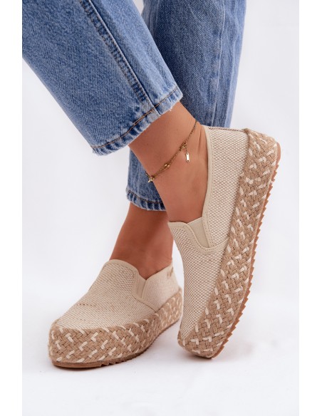 Women's Platform Espadrilles With Woven Details Lee Cooper LCW-26-31-4332 Beige