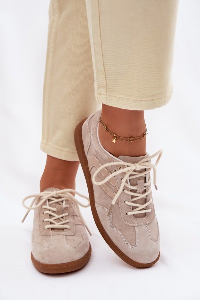 Women's Leather Suede Sneakers Low Beige Perinae