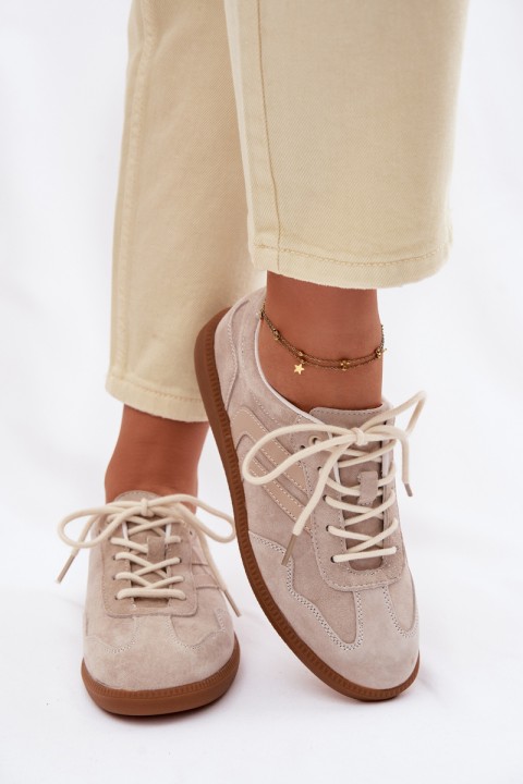 Women's Leather Suede Sneakers Low Beige Perinae