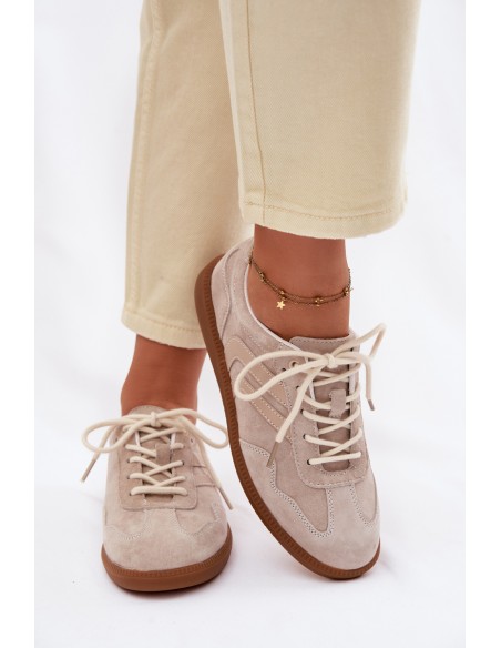 Women's Leather Suede Sneakers Low Beige Perinae