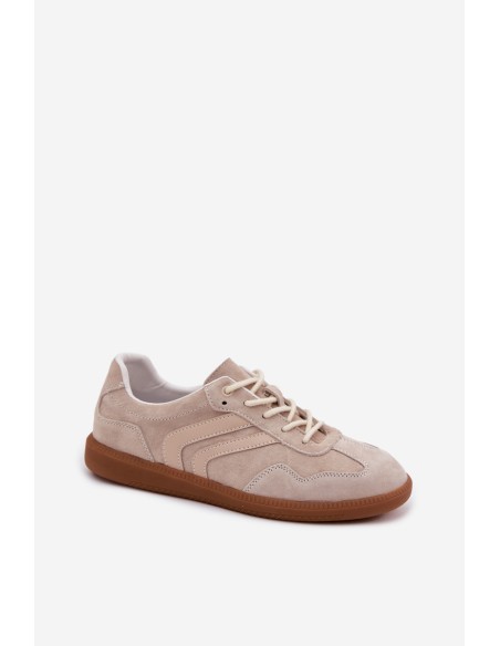 Women's Leather Suede Sneakers Low Beige Perinae