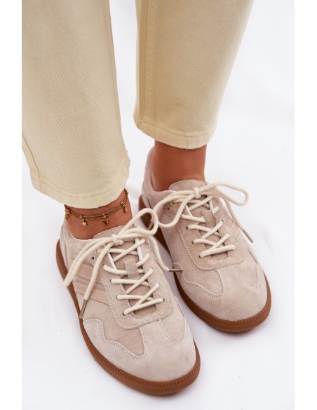 Women's Leather Suede Sneakers Low Beige Perinae
