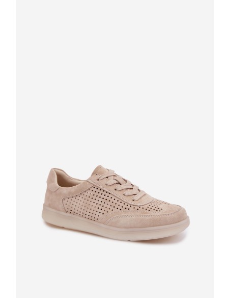 Leather Suede Women's Sneakers With Perforations Beige Almora
