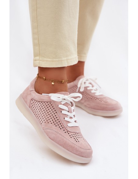 Leather Suede Women's Sneakers Perforated Pink Almora