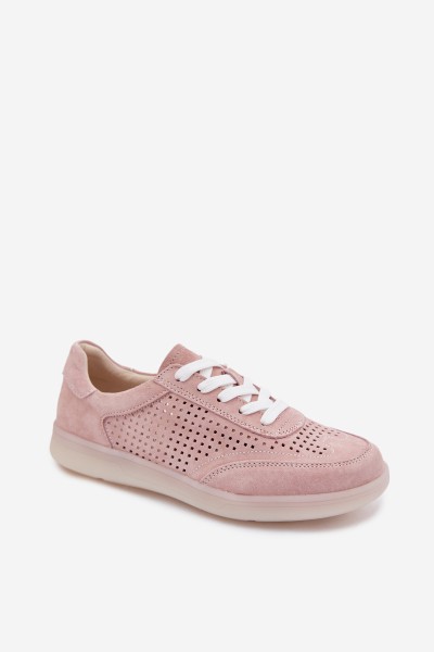 Leather Suede Women's Sneakers Perforated Pink Almora 2
